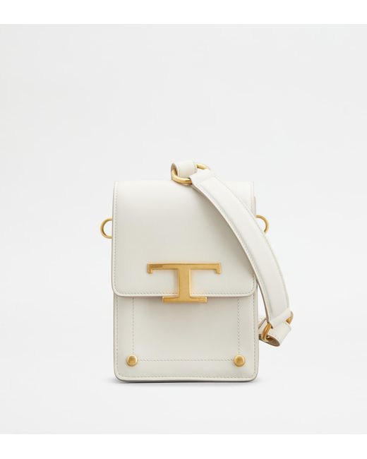 Tod's White T Timeless Bag In Leather Micro