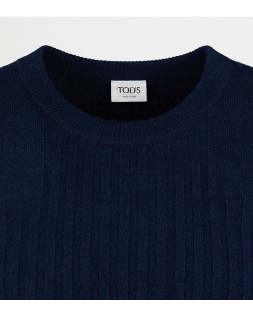 Tod's Blue Cashmere Blend Round-Neck Pullover