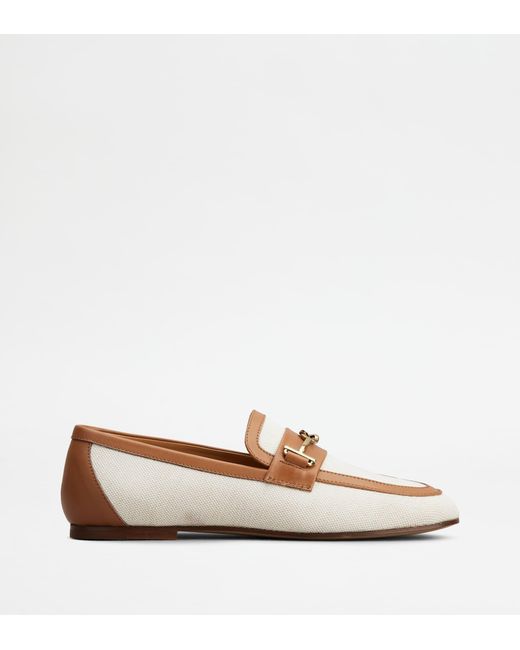 Tod's White Loafers In Fabric And Leather