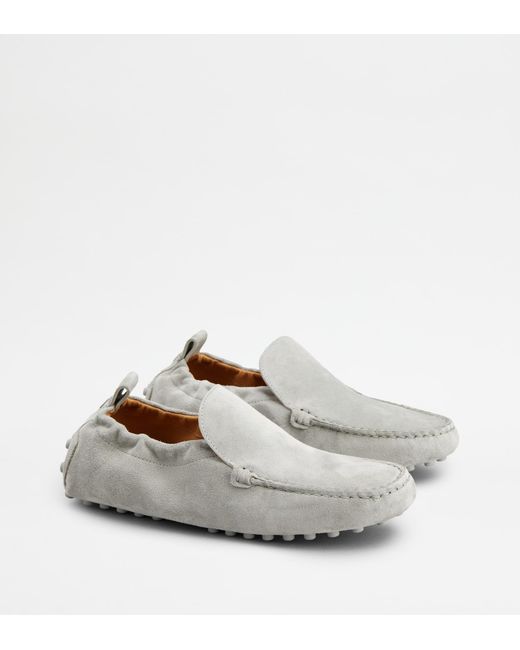 Tod's White Gommino Mokassins Glove Aus Veloursleder