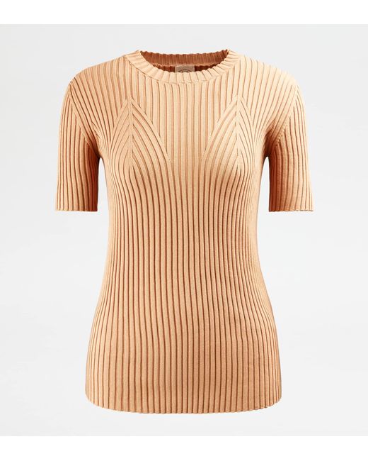 Tod's Natural Short-sleeved Sweater In Cotton