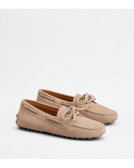 Tod's Natural Segelschuh-Gomminos Aus Veloursleder