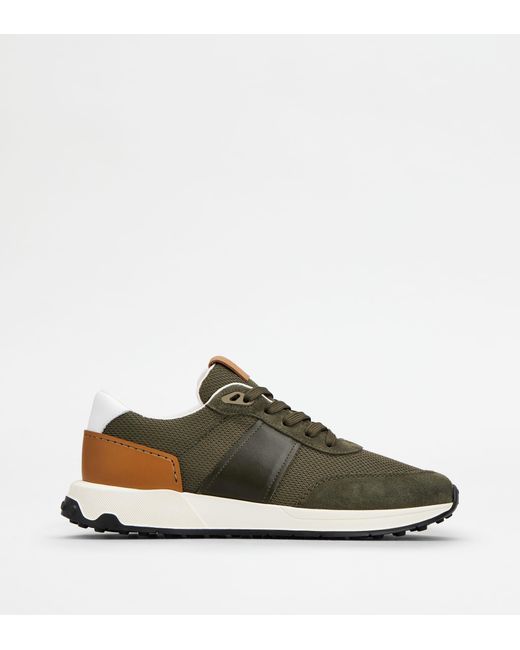 Tod's Green Sneakers In Leather And Technical Fabric for men