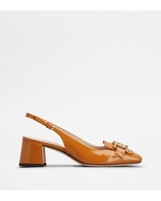 Tod's Brown Kate Slingback Pumps In Patent Leather