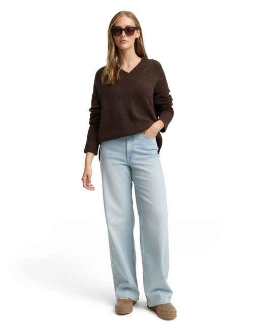 Tom Tailor Brown DENIM Longstyle Strickpullover mit V-Ausschnitt