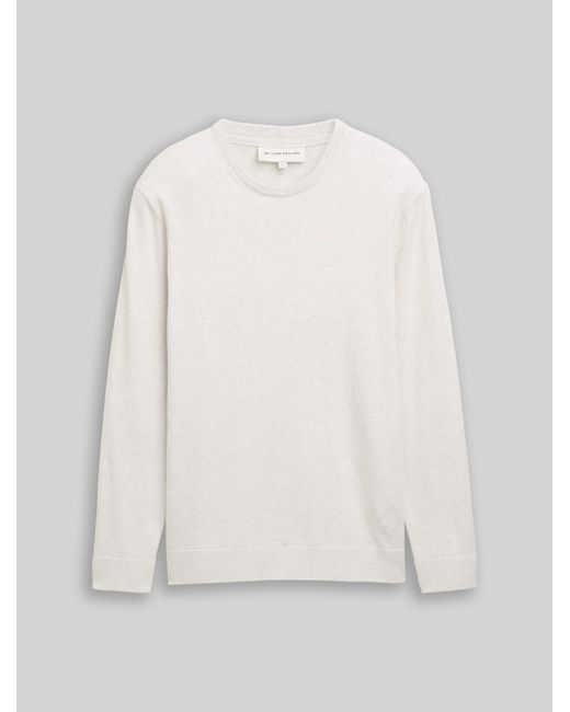 Tom Tailor Basic Strickpullover aus Baumwolle in White für Herren