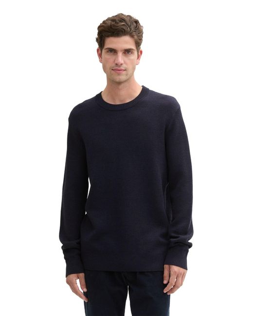 Tom Tailor Comfort Wool - Pullover mit Struktur in Blue für Herren