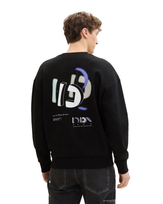 Tom Tailor DENIM Relaxed Sweatshirt mit Logo Print in Black für Herren