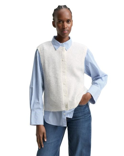 Tom Tailor White DENIM Pullunder mit Knopfleiste