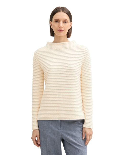 Tom Tailor White Strickpullover mit Stehkragen