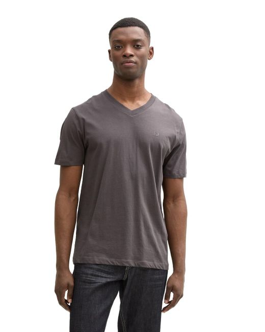 TOM TAILOR Herren T-Shirt V-Ausschnitt – Regular Fit, Leicht Gewaschen, Nachhaltig