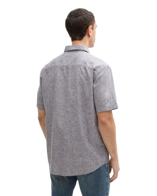 Tom Tailor Regular Fit Kurzarmhemd mit Leinenanteil in Gray für Herren