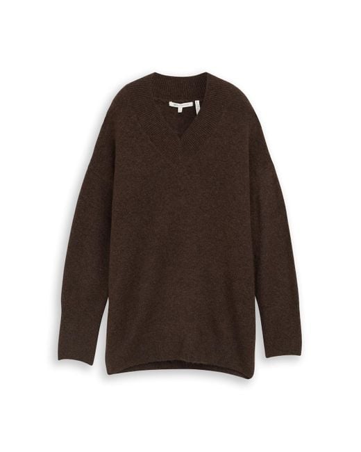 Tom Tailor Brown DENIM Longstyle Strickpullover mit V-Ausschnitt