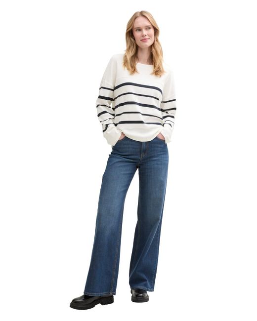 Tom Tailor White Ripp Langarmshirt mit Streifenmuster