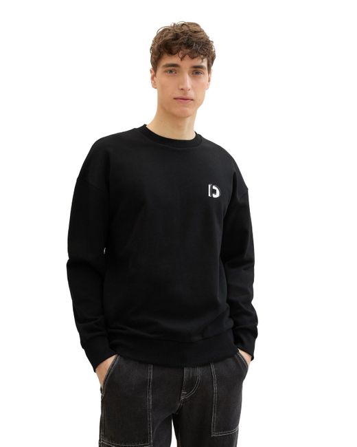 Tom Tailor DENIM Relaxed Sweatshirt mit Logo Print in Black für Herren