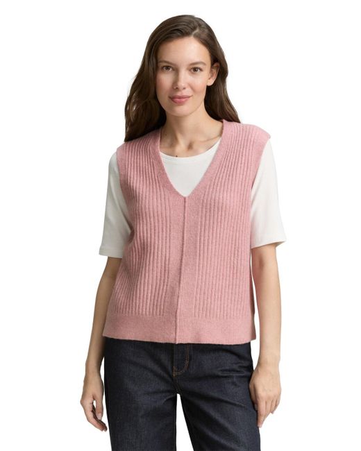 Tom Tailor Pink Ripp Pullunder mit V-Ausschnitt