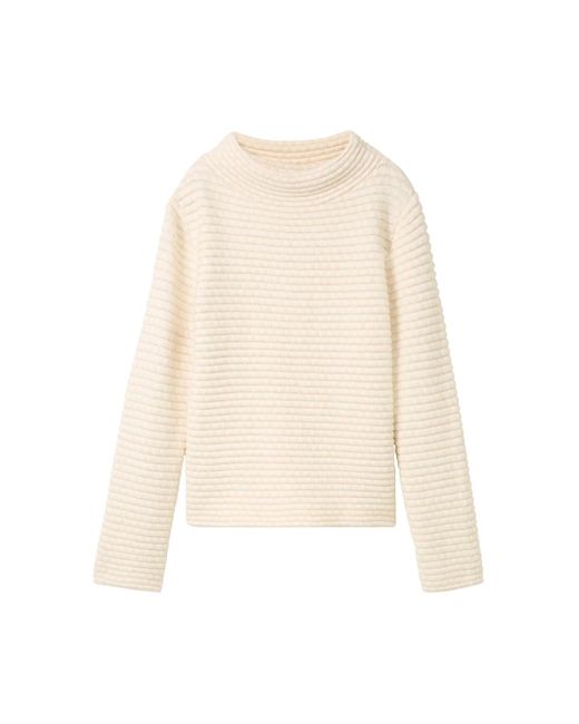 Tom Tailor White Strickpullover mit Stehkragen