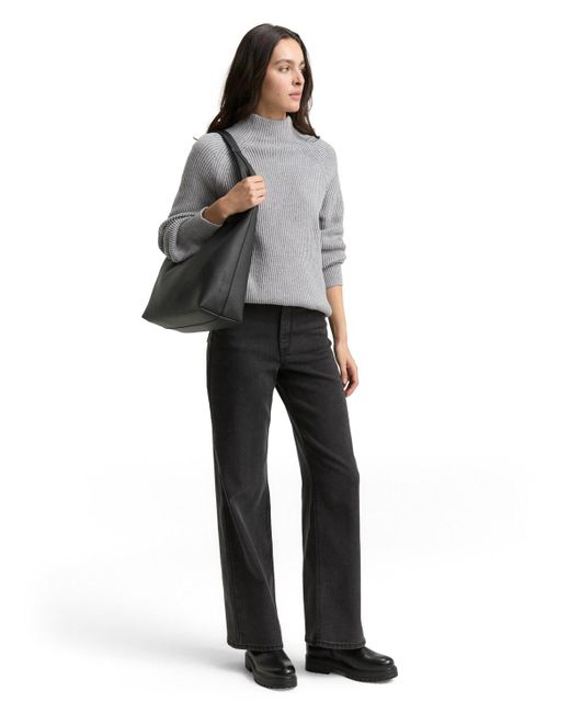 Tom Tailor Gray Loose Fit Strickpullover mit Stehkragen