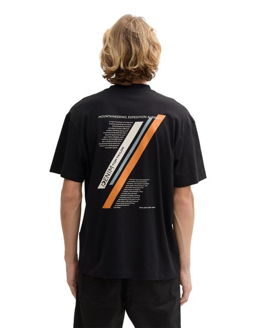 Tom Tailor DENIM Relaxed T-Shirt mit Print in Black für Herren