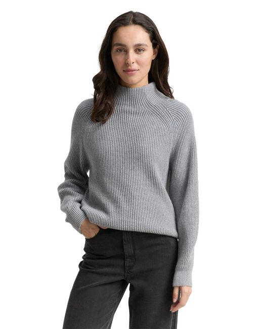 Tom Tailor Gray Loose Fit Strickpullover mit Stehkragen
