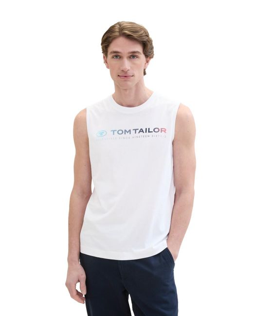 Tom Tailor Tanktop mit Logo Print in White für Herren