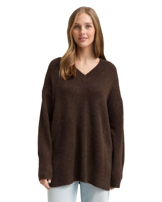 Tom Tailor Brown DENIM Longstyle Strickpullover mit V-Ausschnitt