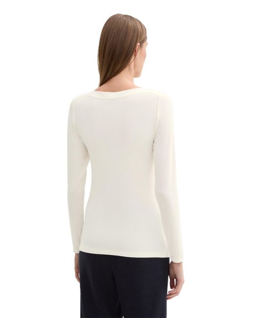 Tom Tailor White Langarmshirt mit U-Boot Ausschnitt