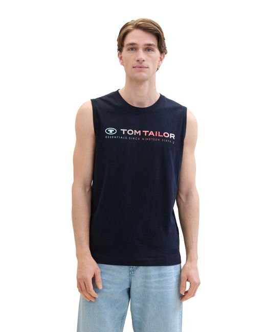 Tom Tailor Tanktop mit Logo Print in Blue für Herren