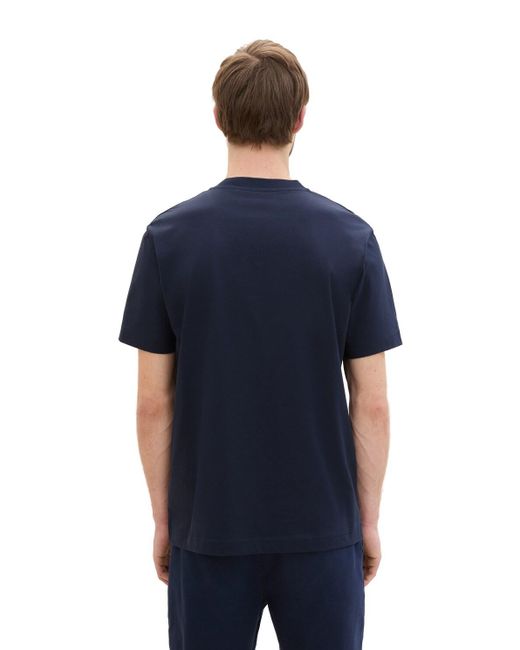 Tom Tailor Serafino T-Shirt mit Print in Blue für Herren