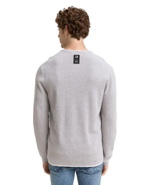 Tom Tailor DENIM 2-in-1 Strickpullover aus Baumwolle in Gray für Herren