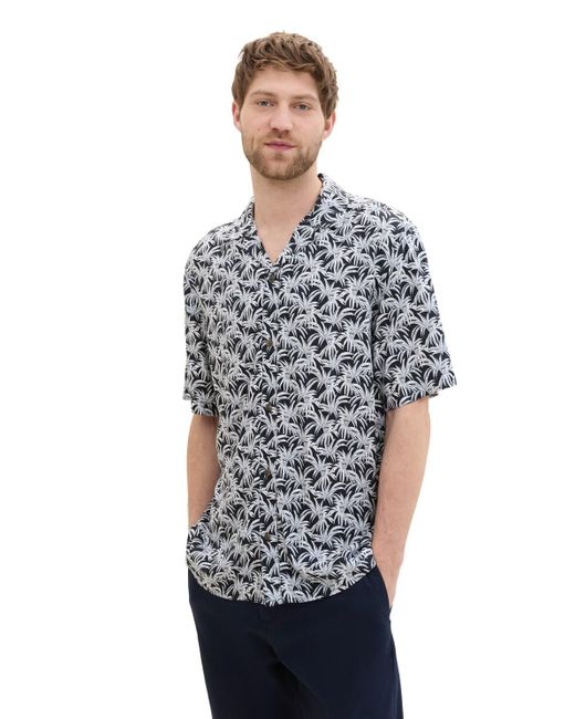 Tom Tailor Gemustertes Kurzarmhemd aus Viskose in Gray für Herren