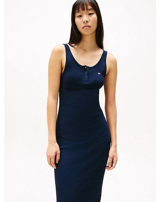 Vestido Midi Ajustado Con Textura Acanalada Tommy Hilfiger de color Blue