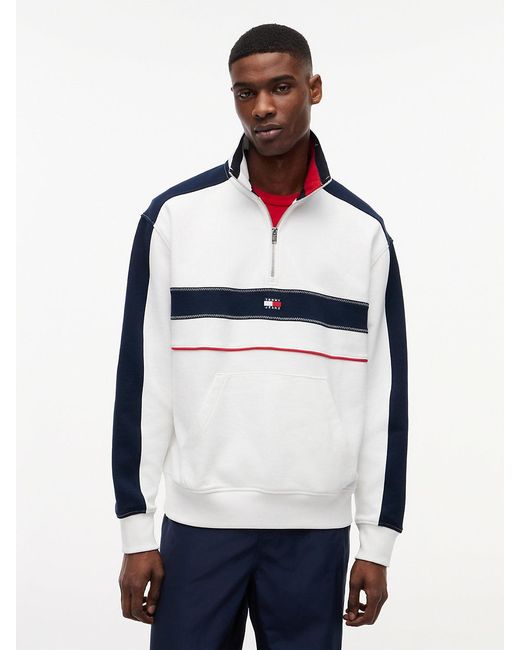 Tommy Hilfiger Blue Colour-Blocked Quarter-Zip Relaxed Sweatshirt for men