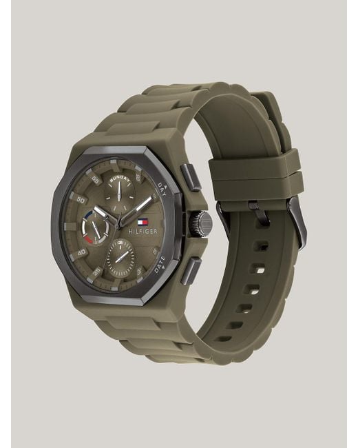 Tommy Hilfiger Gray Multi-dimensional Dial Green Silicone Strap Watch for men
