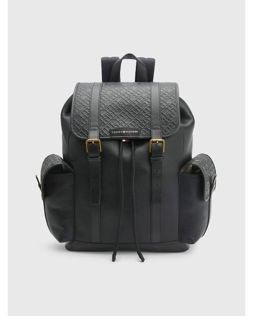 Tommy Hilfiger Gray Th Monogram Premium Leather Backpack for men
