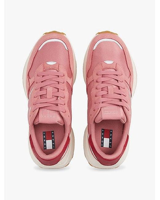 Tommy Hilfiger Suède Sneaker Met Profielzool in het Pink