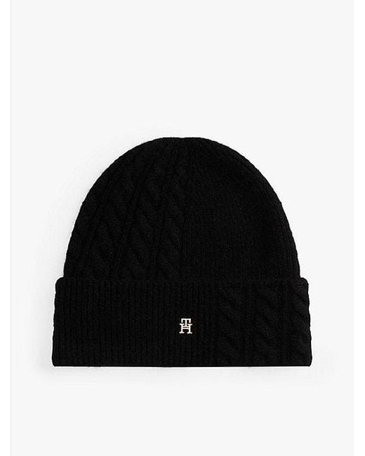 Gorro De Mezcla De Lana Tommy Hilfiger de color Black