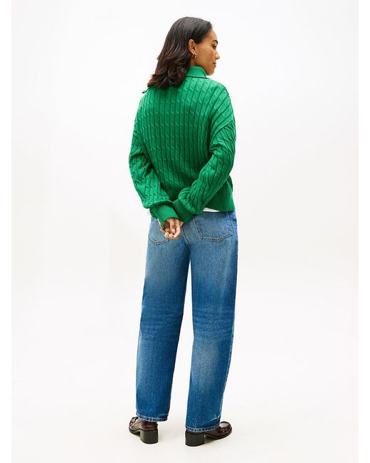 Tommy Hilfiger Green Relaxed Cable Knit Quarter-Zip Jumper