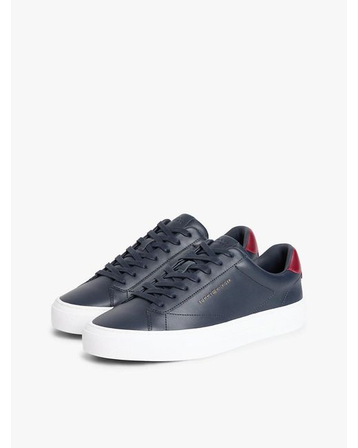 Tommy Hilfiger Blue Premium Leather Cupsole Trainers for men