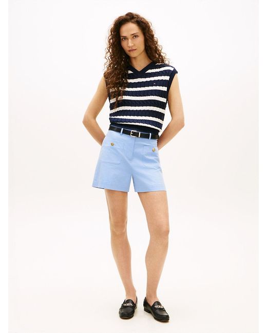 Tommy Hilfiger Blue Crest Embossed Gold-tone Button Shorts