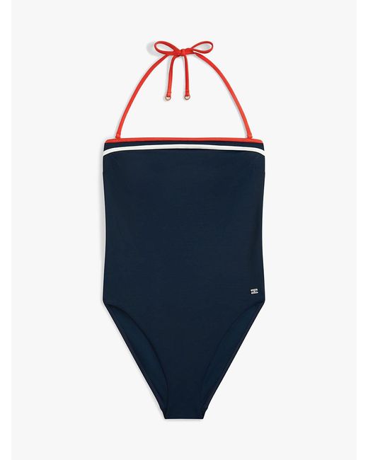 Tommy Hilfiger Blue Classic Halterneck Bandeau High-Cut Swimsuit