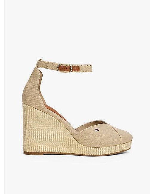 Tommy Hilfiger Espadrille Met Sleehak En Enkelbandje in het Natural