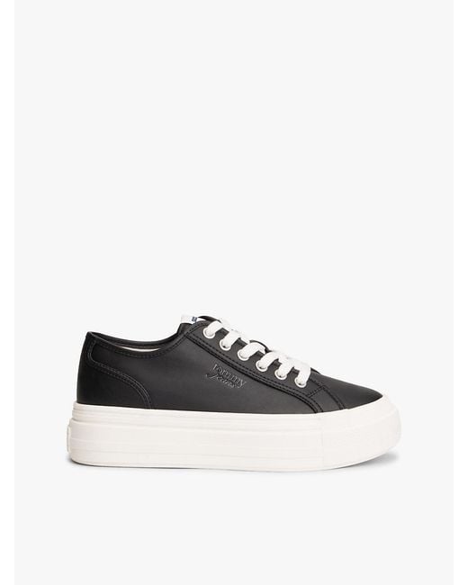 Tommy Hilfiger White Debossed Logo Platform Trainers With Leather