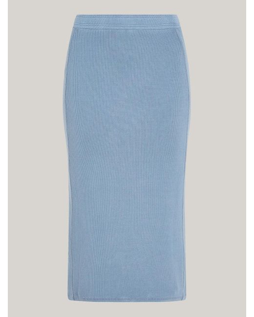 Tommy Hilfiger Blue Garment Dyed Ribbed Midi Pencil Skirt