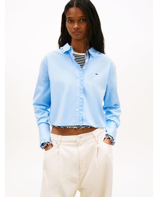 Tommy Hilfiger Blue Relaxed Fit Ruffle Poplin Shirt