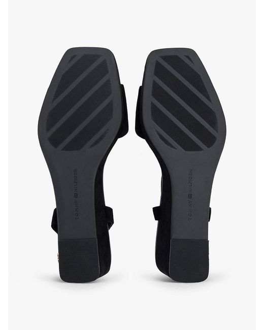 Tommy Hilfiger Black Suede Th Monogram Wedge Sandals