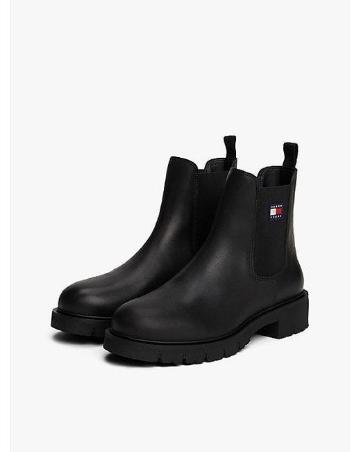 Tommy Hilfiger Leren Chelsea Boot Met Profielzool in het Black