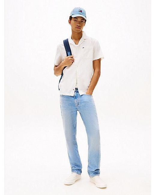Camisa De Manga Corta En Mezcla De Lino Tommy Hilfiger de hombre de color White