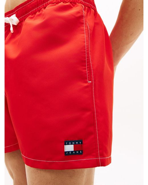 Tommy Hilfiger Red Heritage Logo Mid Length Swim Shorts for men