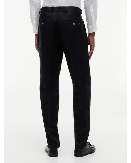 Tommy Hilfiger White New York Label Tapered Leg Pure Linen Trousers for men